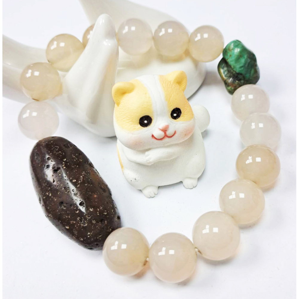 綠松石(老礦)白玉髓手珠12mm【十方】129345