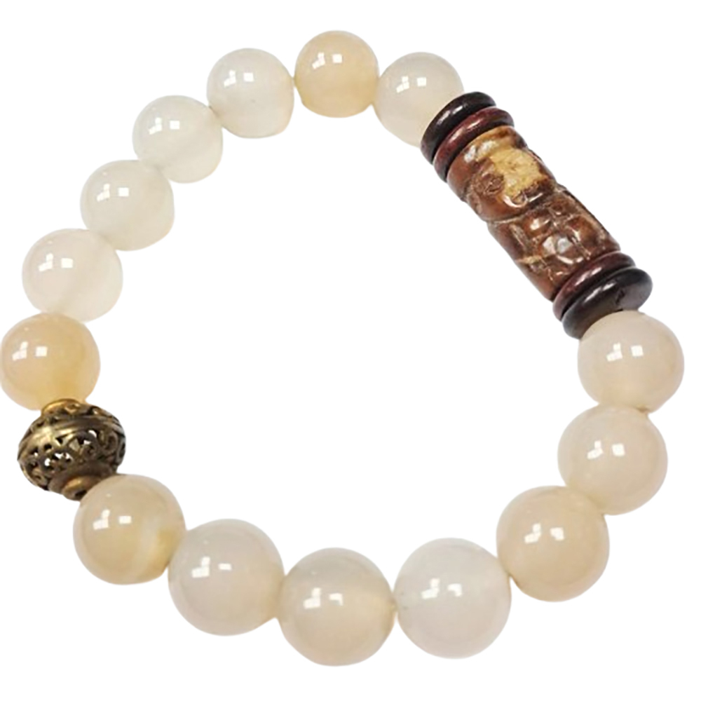 銅珠(老玉管)白玉髓手珠12mm【十方】129347