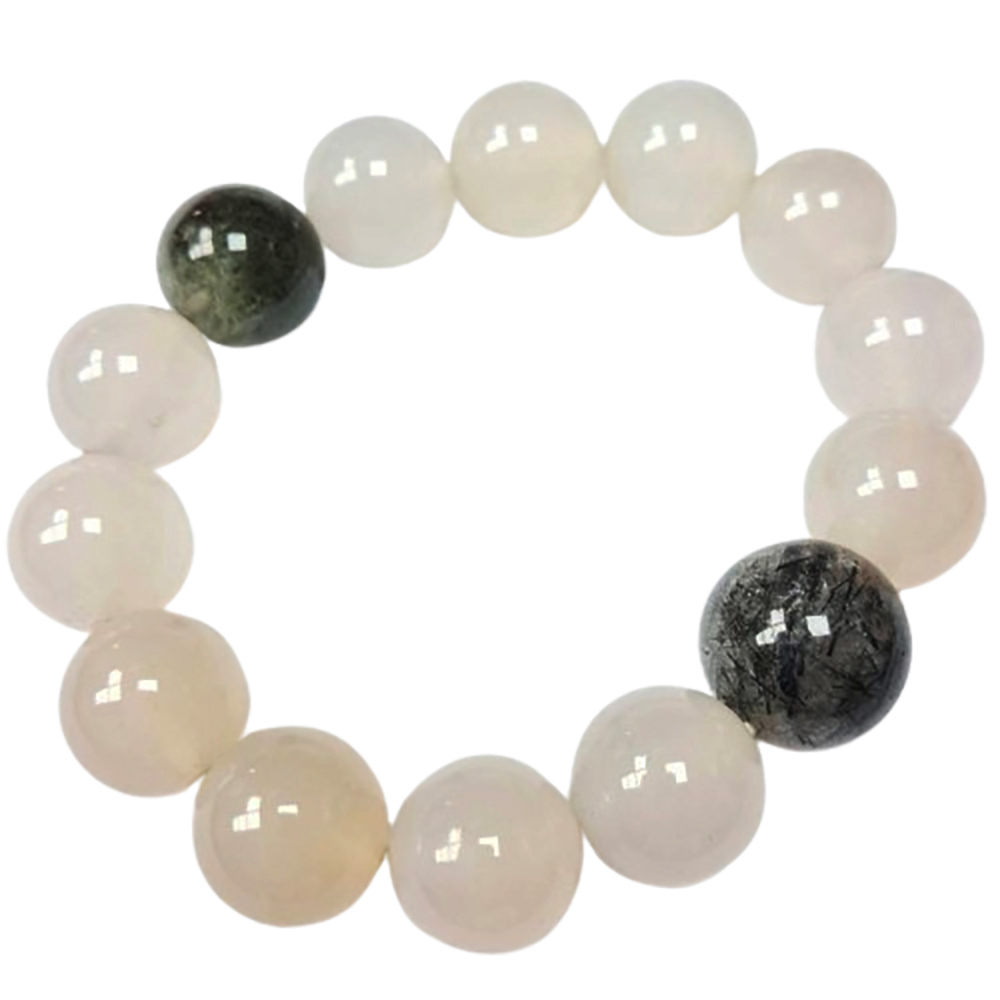 黑碧璽髮晶+白玉髓手珠14mm【十方】135667