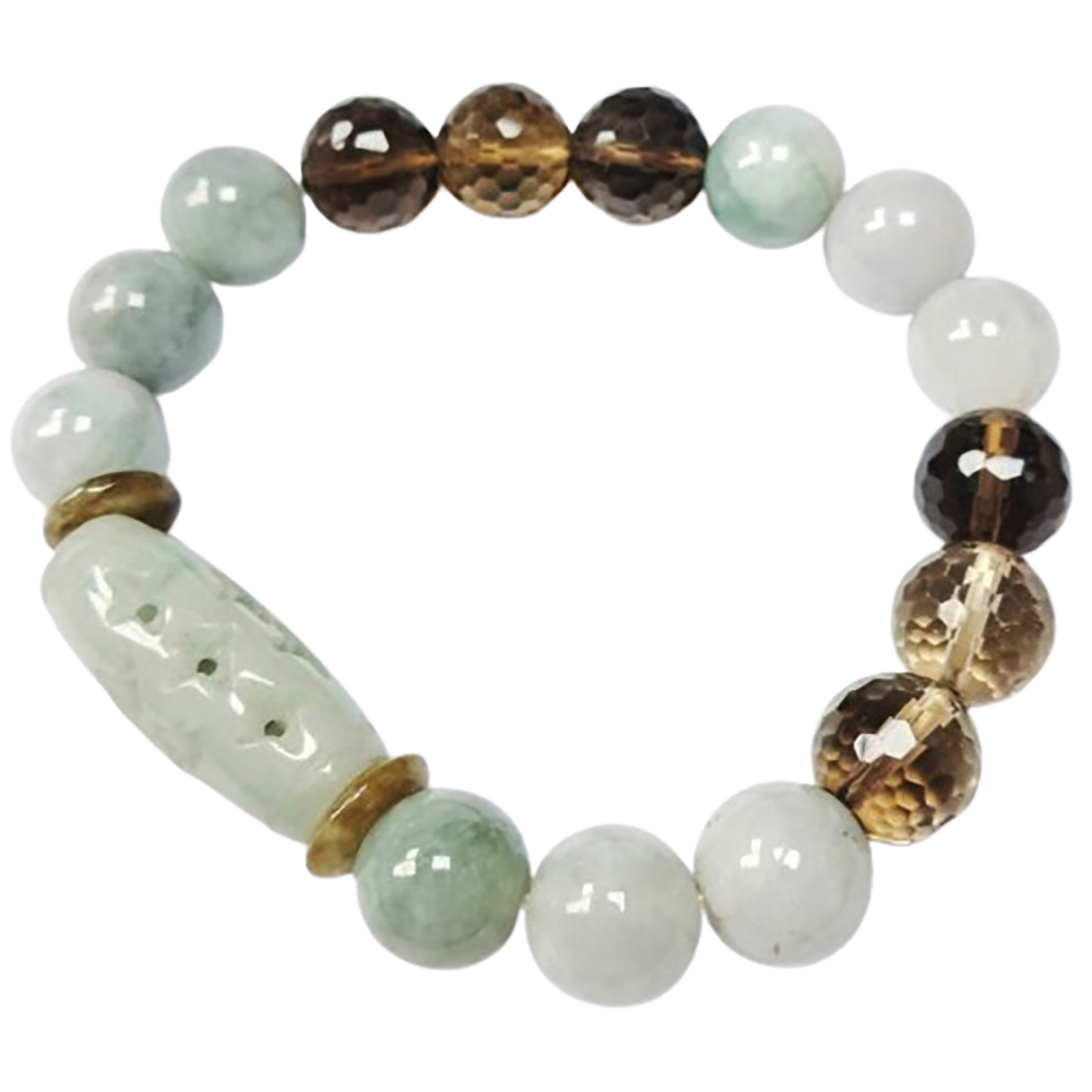 玉{天珠}+茶晶+緬甸玉手珠12mm【十方】135696