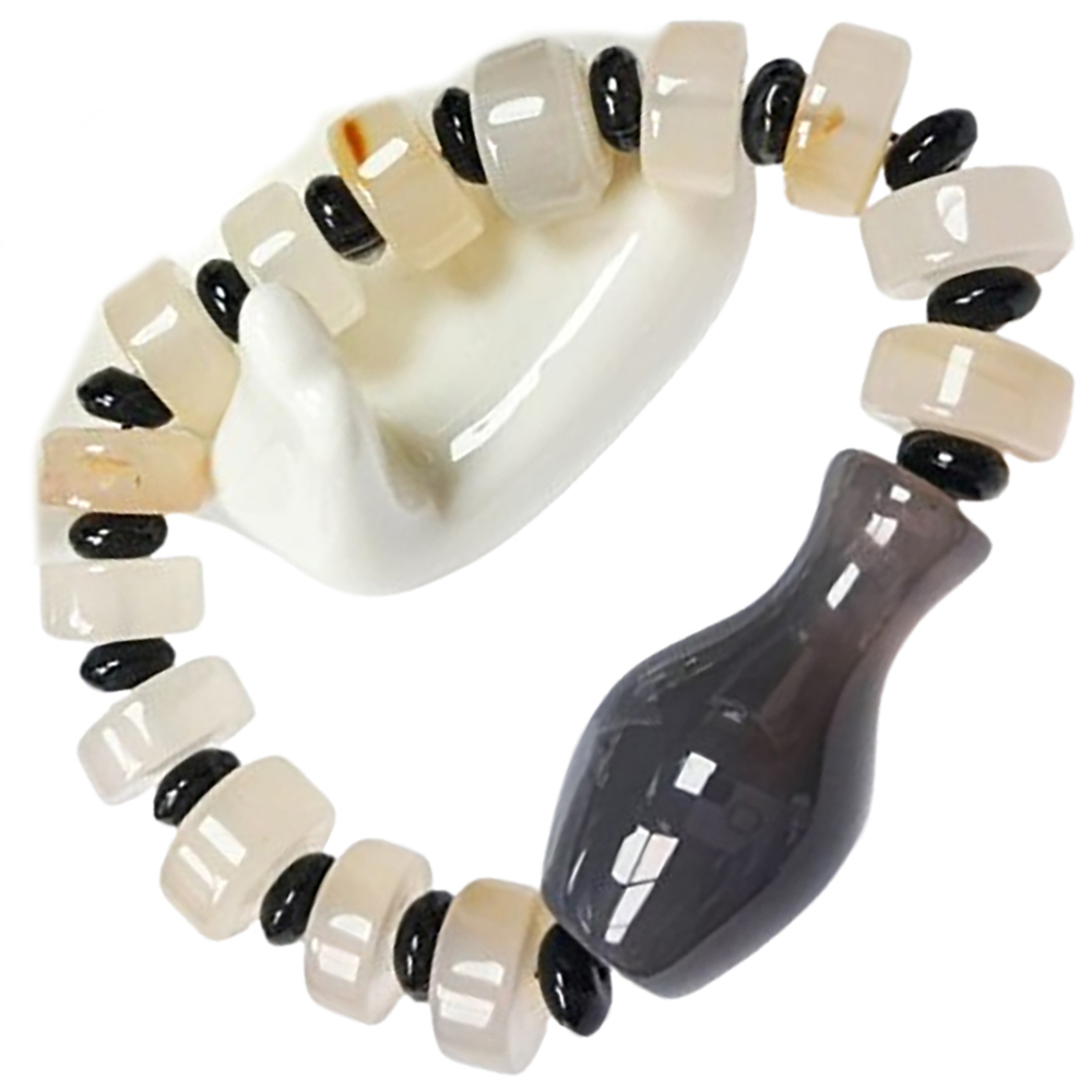 大寶瓶(保平安)+灰玉髓手珠8*14 mm【十方】141332