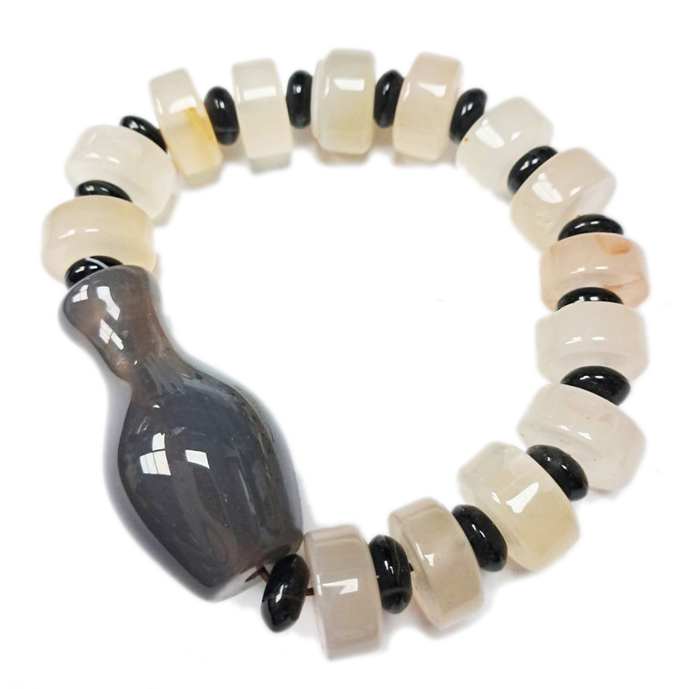 大寶瓶(保平安)+灰玉髓手珠8*14 mm【十方】141332