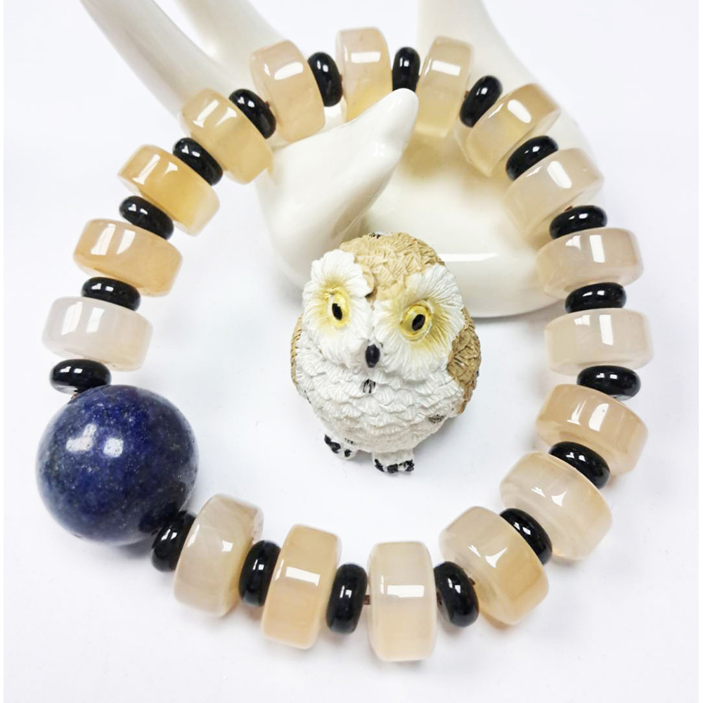 青金石22mm+灰玉髓手珠8*14 mm【十方】141357