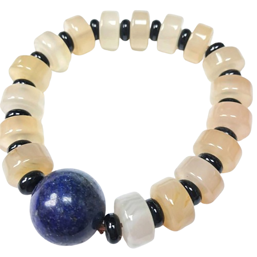 青金石22mm+灰玉髓手珠8*14 mm【十方】141357