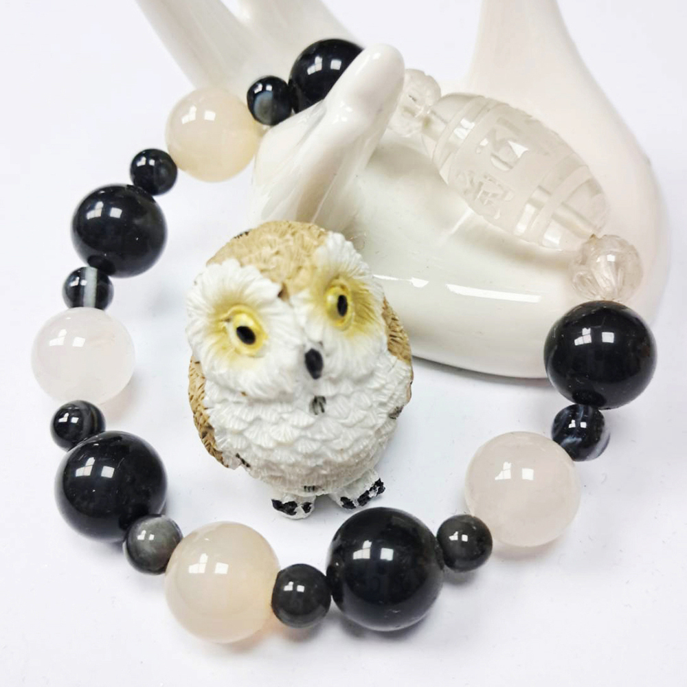 六字真言(水晶)+白玉髓+黑曜岩12mm手珠【十方】148280