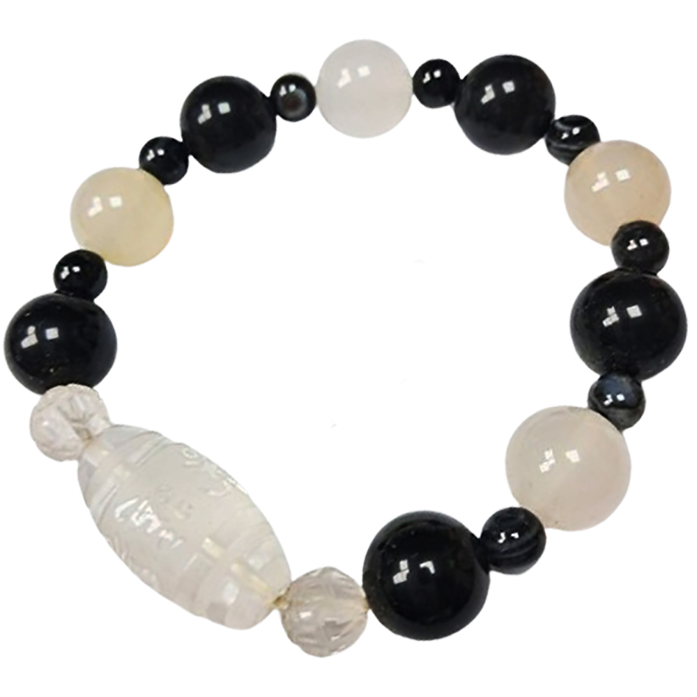 六字真言(水晶)+白玉髓+黑曜岩12mm手珠【十方】148280