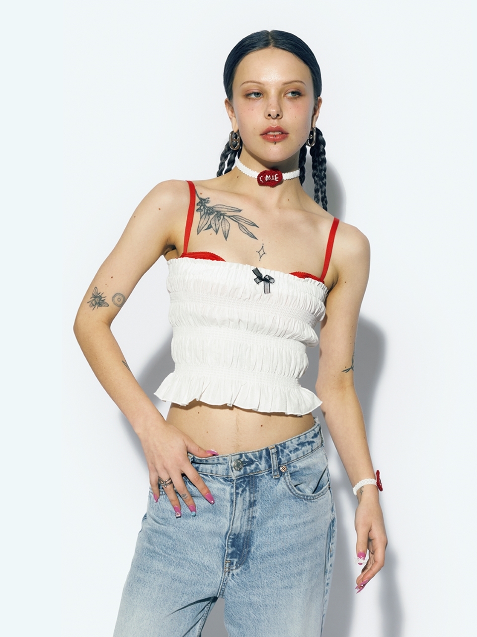 [as if calie] FRILL SHIRRING TUBE TOP