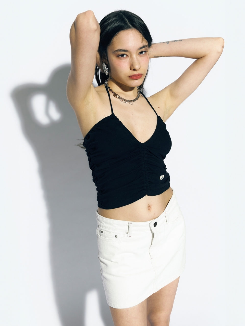 [as if calie] SHIRRING RIBBON TUBE TOP