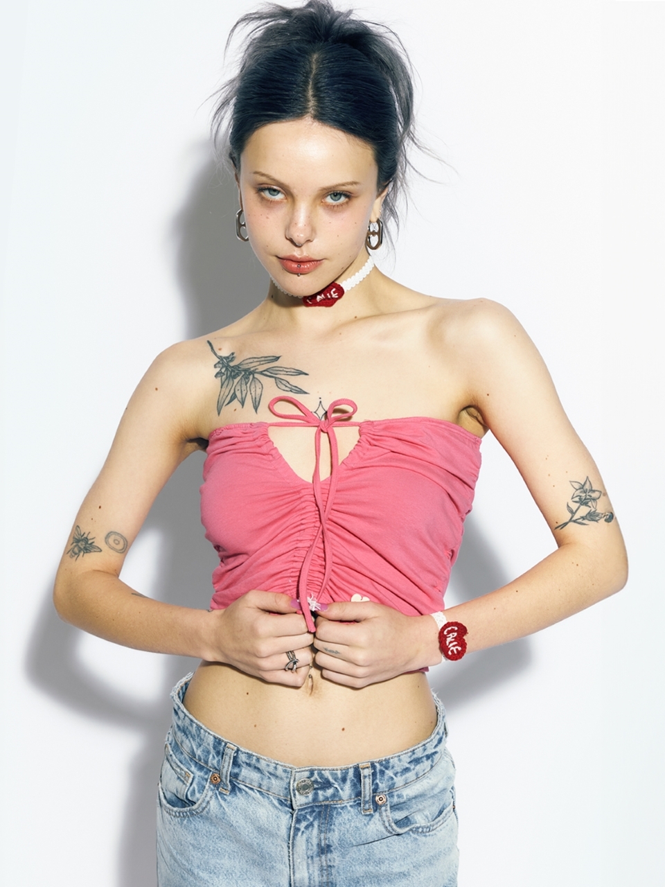 [as if calie] SHIRRING RIBBON TUBE TOP