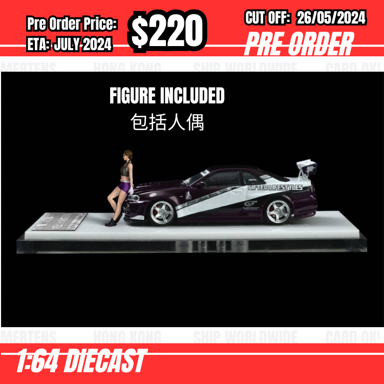 PO-$220 * Time Micro * 1:64 Skyline GTR R34 Z-Tune Purple w/figure [OD19/05]