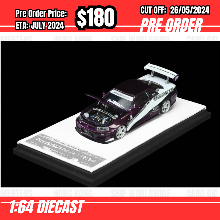 PO-$180 * Time Micro * 1:64 Skyline GTR R34 Z-Tune Purple [OD19/05]