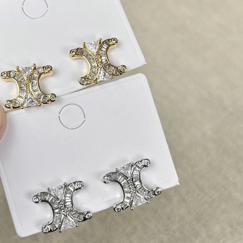 18k凱旋門白晶鑽 高奢耳釘