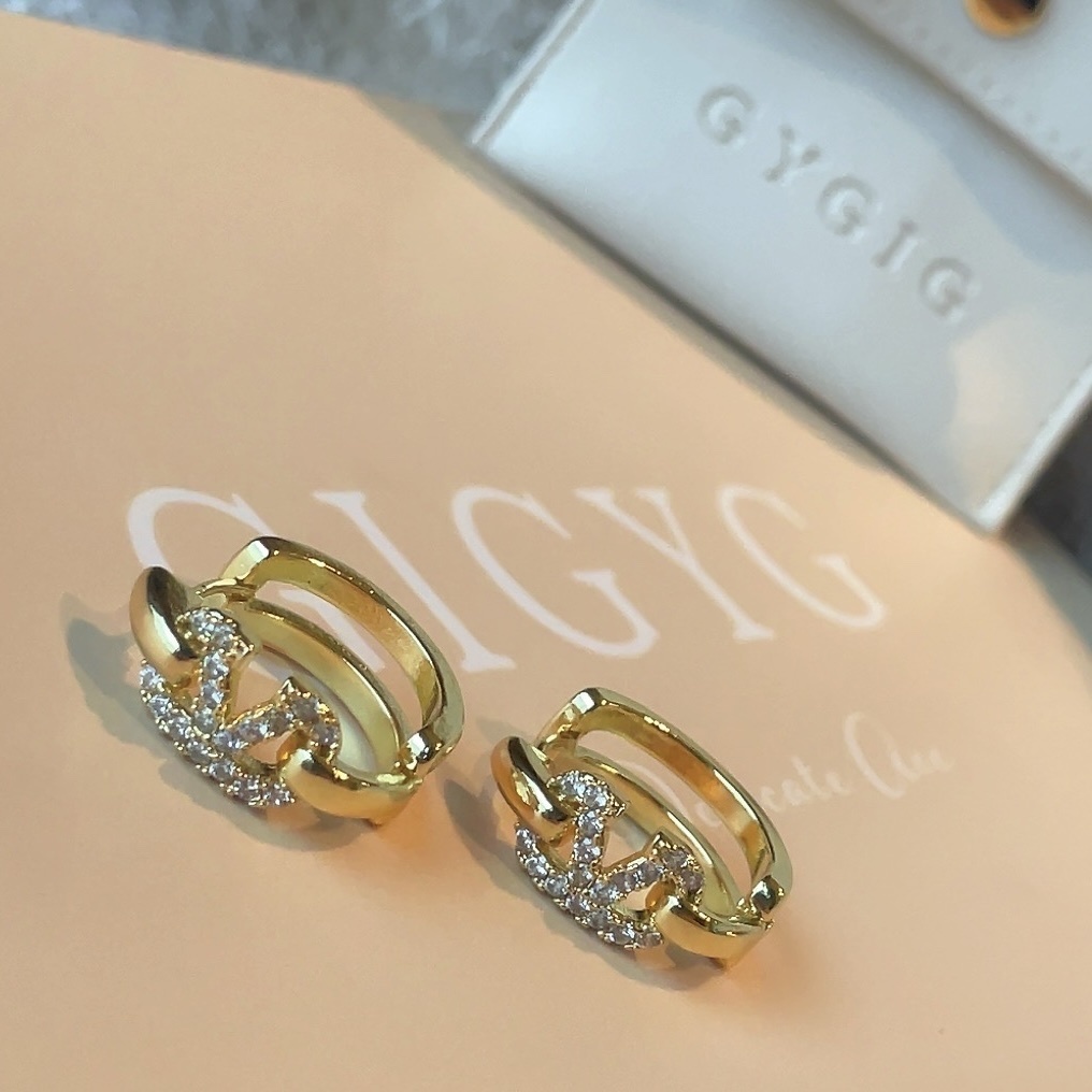 奢華v方金鑽圓 時髦耳釦釘圈