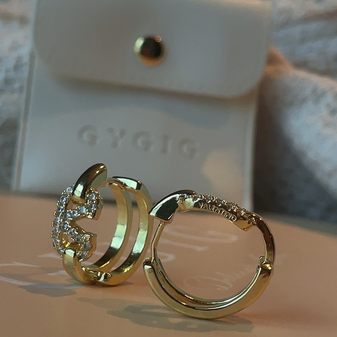 奢華v方金鑽圓 時髦耳釦釘圈