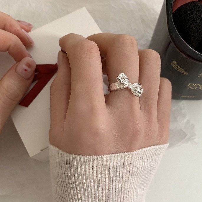 silver高級銀拉絲蝴蝶結 開口調節戒
