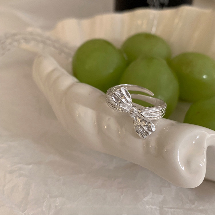 silver高級銀拉絲蝴蝶結 開口調節戒