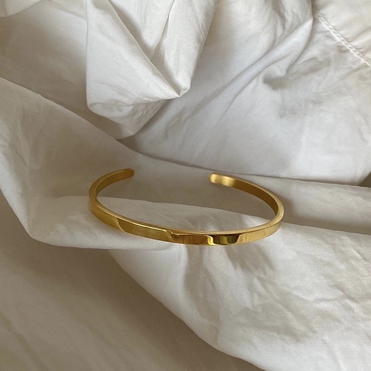 經典光面金銀屬 鈦鋼開口手鐲