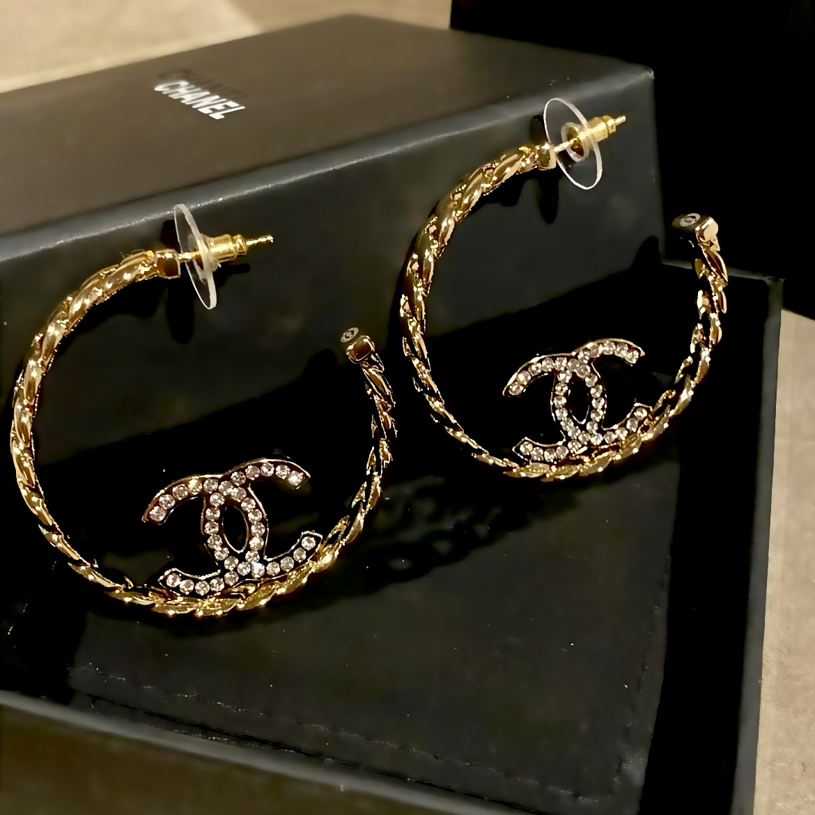 18金高奢鏈條 雙c鑽大圈圈定製耳釘