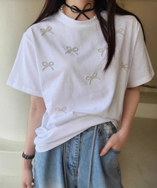 JP 珍珠蝴蝶結top