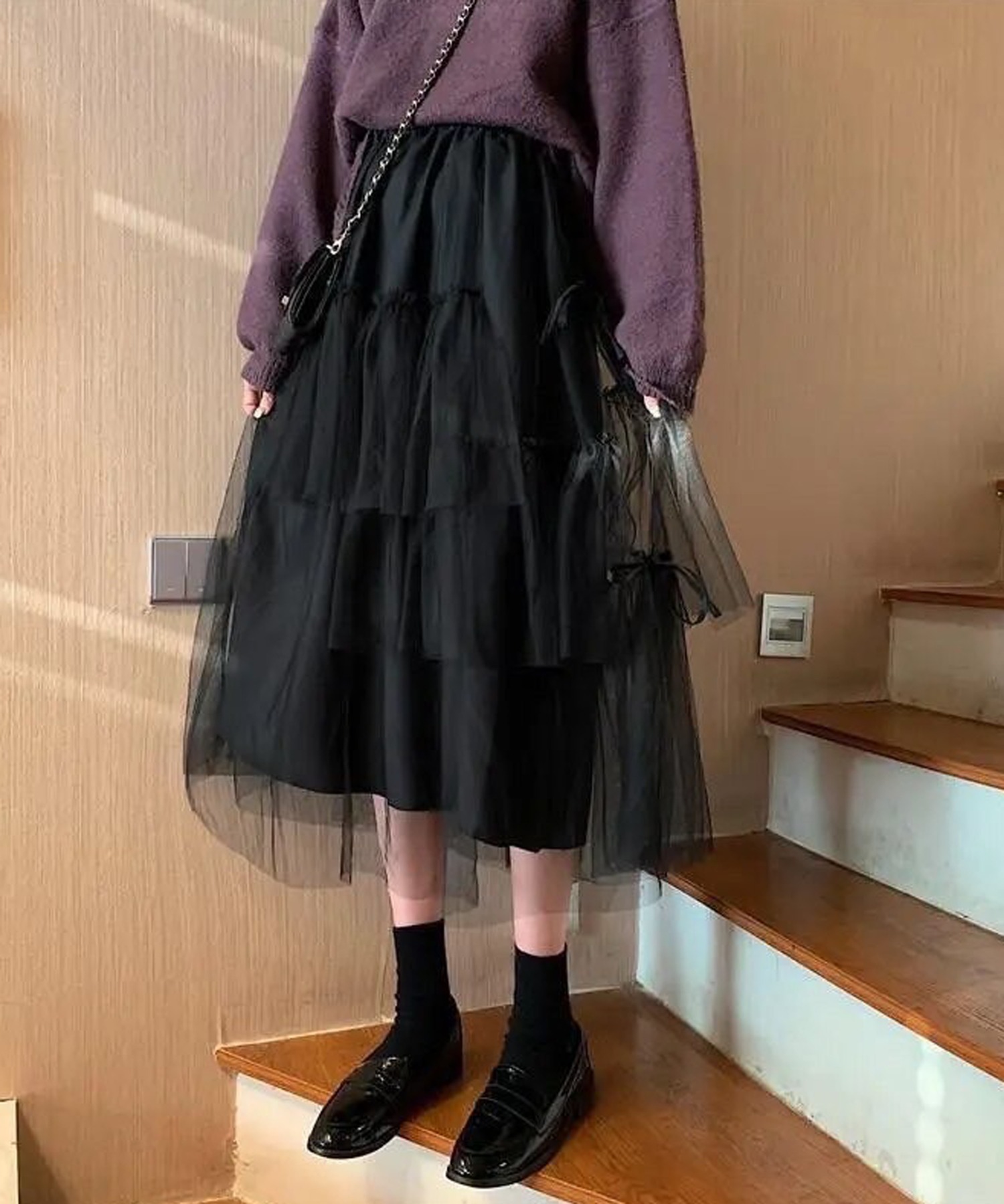 預購 - JP 絲帶捲薄紗層層裙