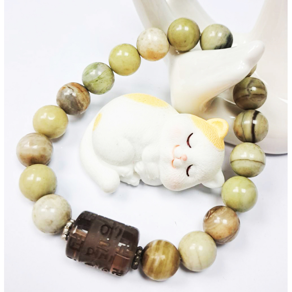 六字真言{茶晶}&牛油玉手珠10mm【十方】123716