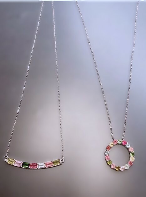 碧璽項鍊丨幻彩銀鑲輕珠寶丨十月誕生石