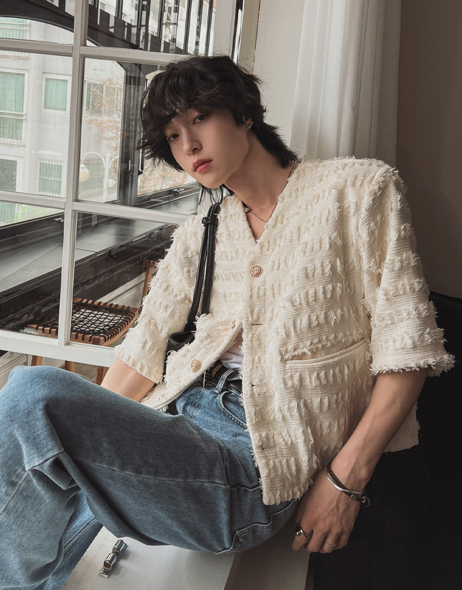 國王粗花呢短袖夾克