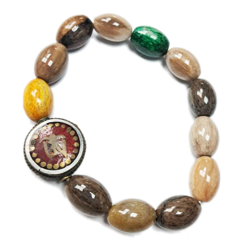 嗡(銅珠)& 木化石手珠14*9mm【十方】130360