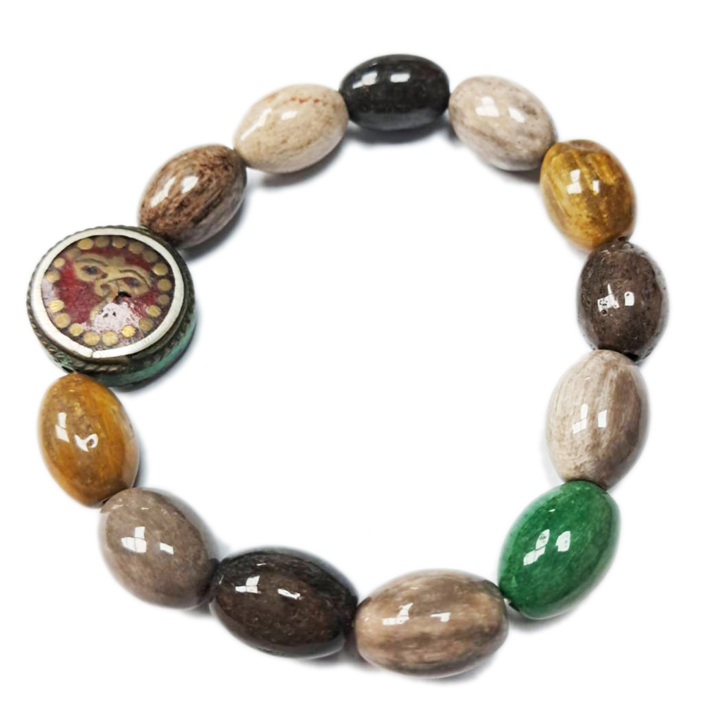 佛眼(銅珠)& 木化石手珠14*9mm【十方】130361