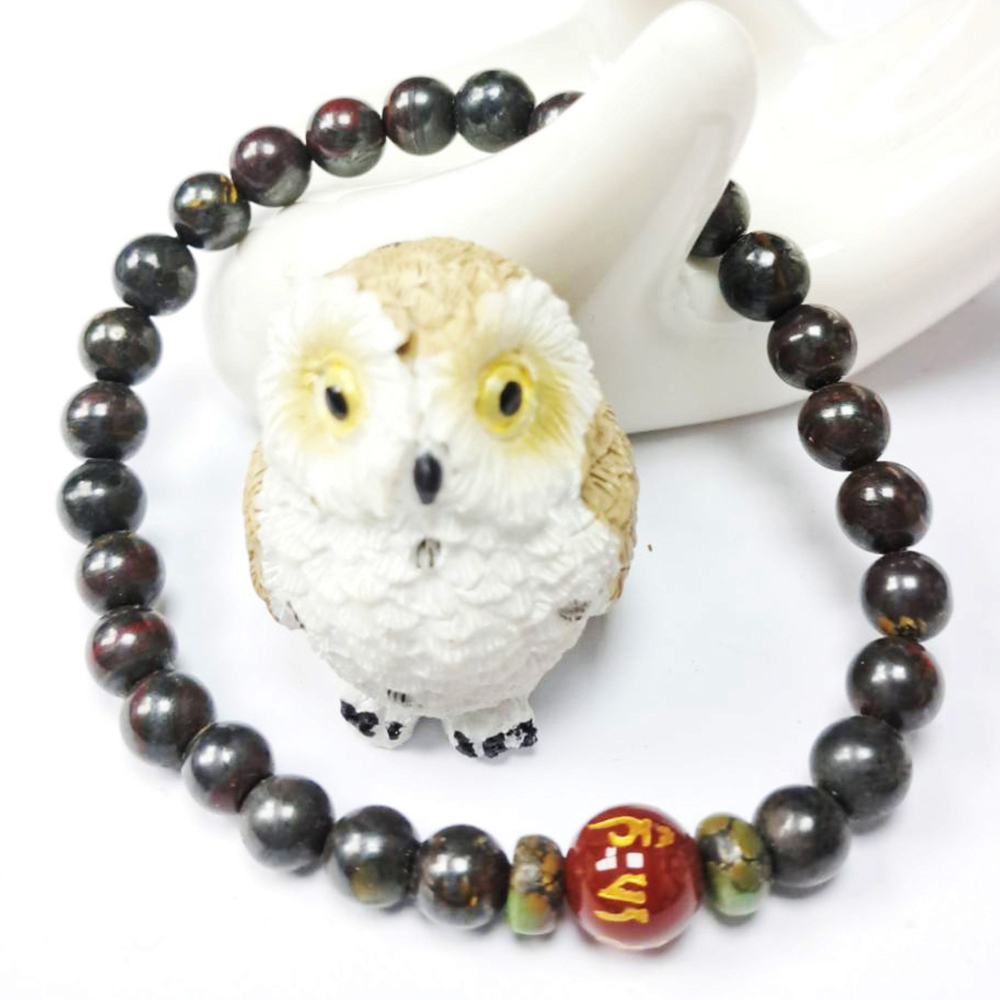 {六字真言}紅玉髓+鐵虎眼手珠6mm【十方】135975