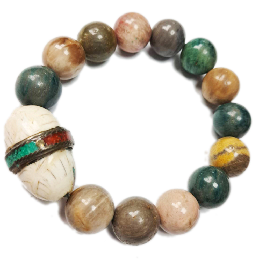 老硨磲天珠+木化石手珠 14mm【十方】147775