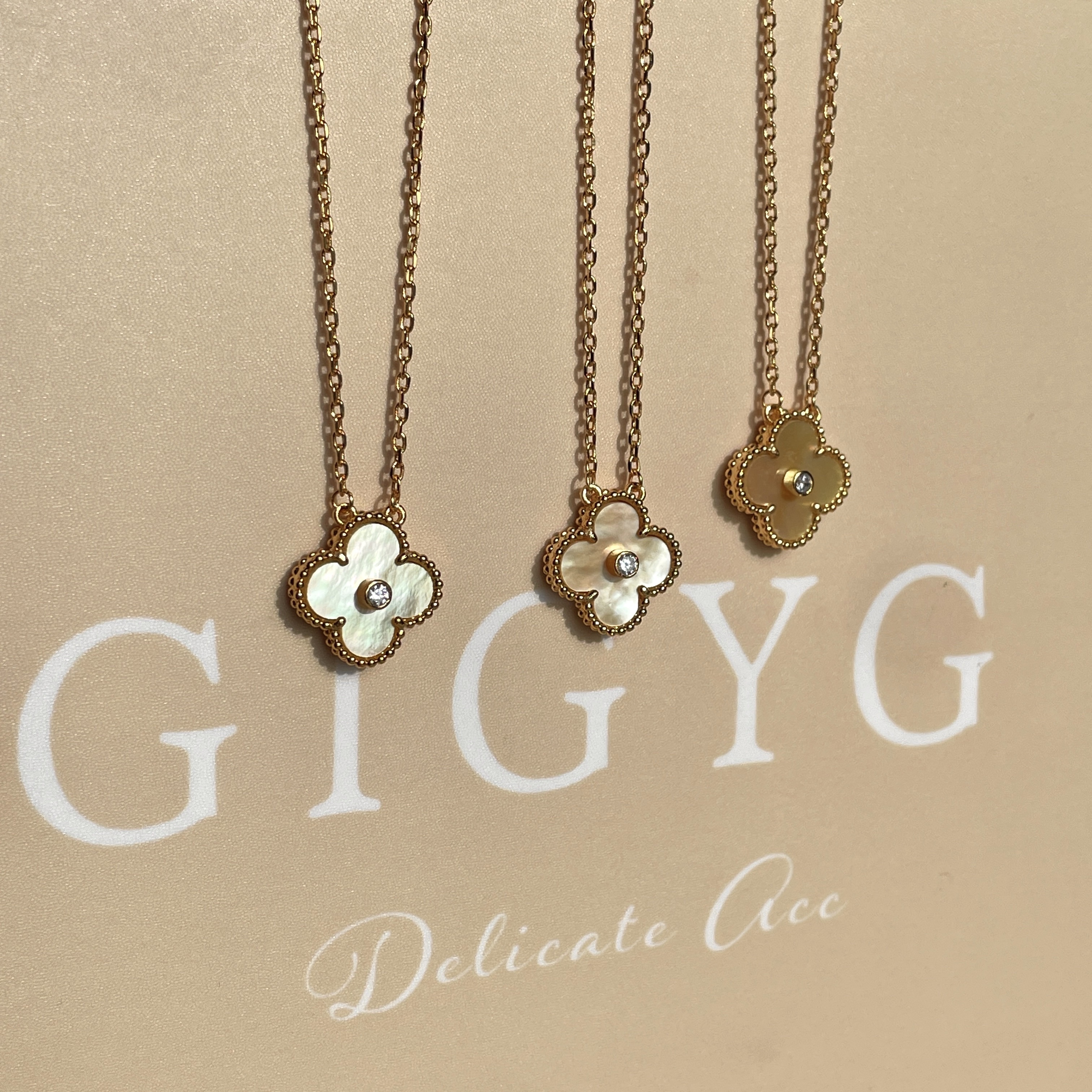 18k金母貝水鑽四葉草 高奢定製項鍊