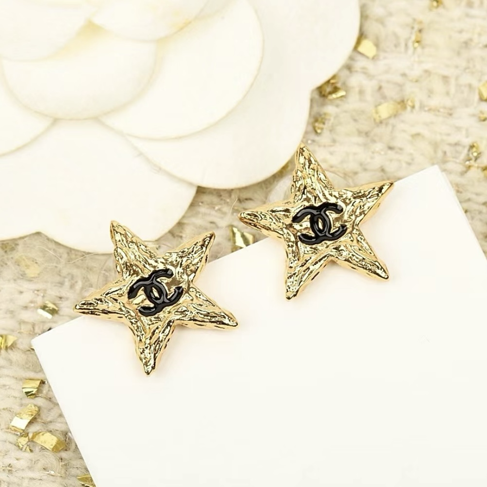 18k 24p黑金拉絲夢幻星星雙c定製耳釘