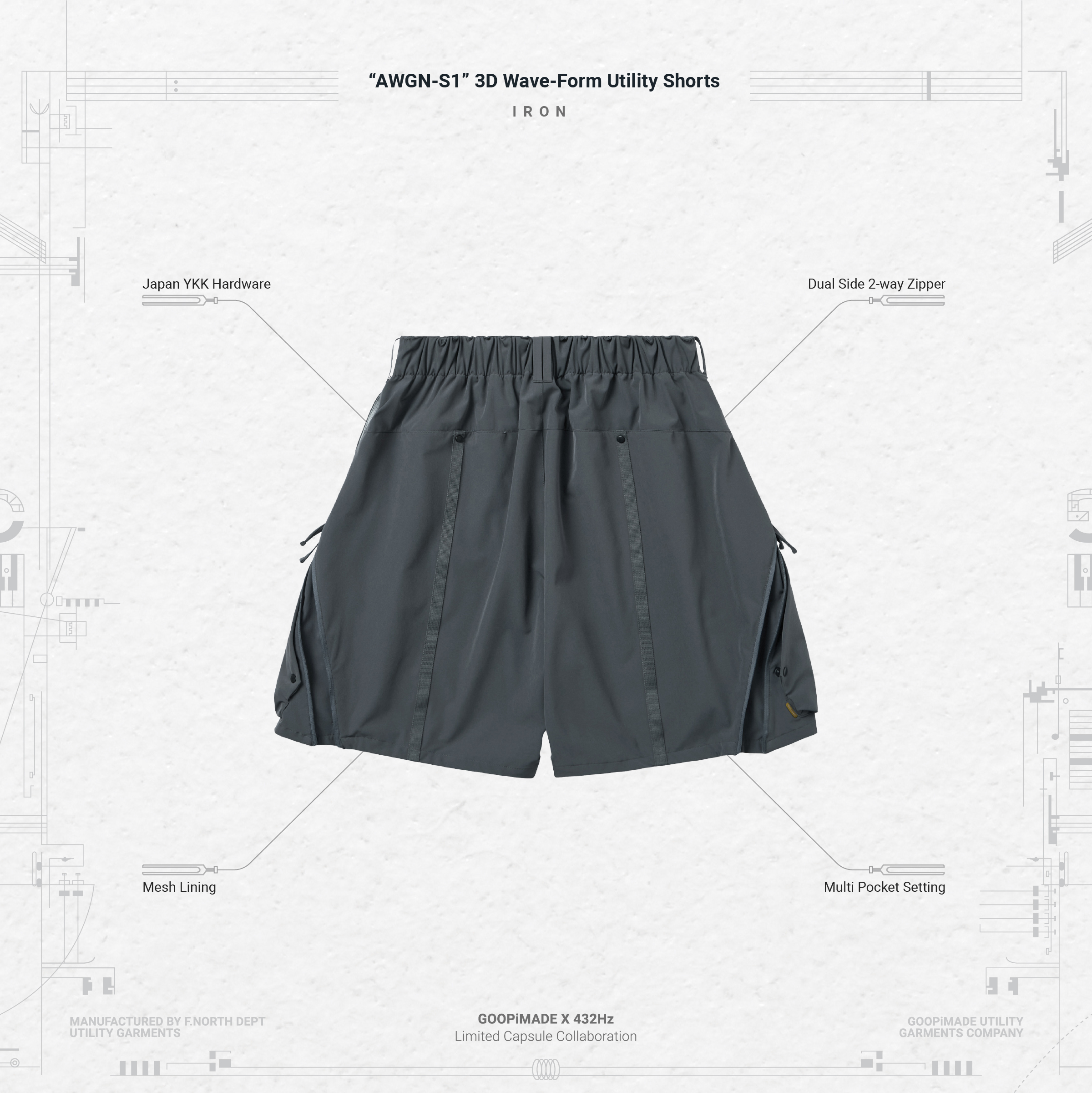 AWGN-S1” 3D Wave-Form Utility Shorts - Iron