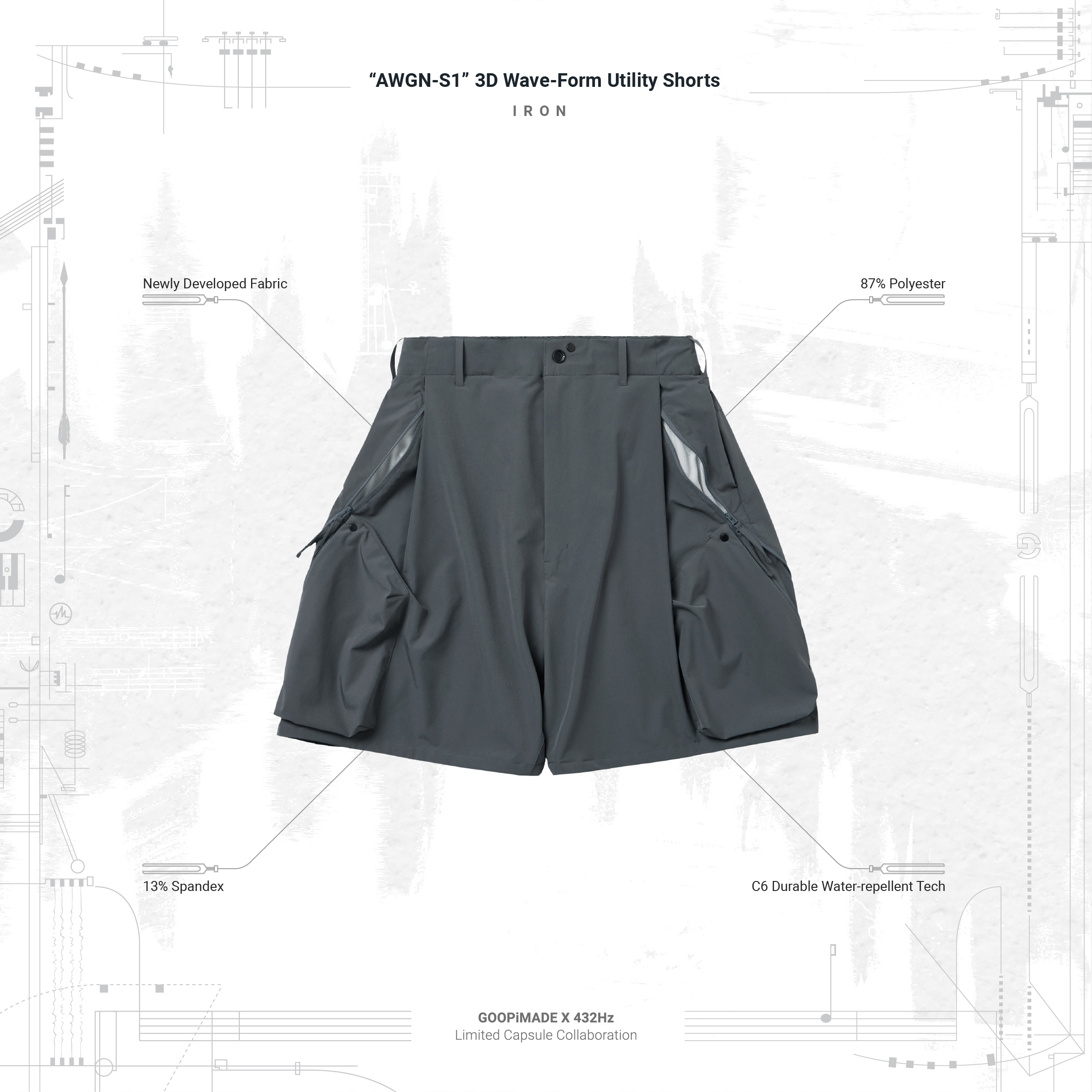 AWGN-S1” 3D Wave-Form Utility Shorts - Iron