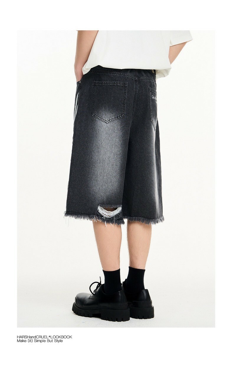 Harsh and Cruel 24SS 美式復古三線水洗不收邊六分牛仔褲 HL242131178