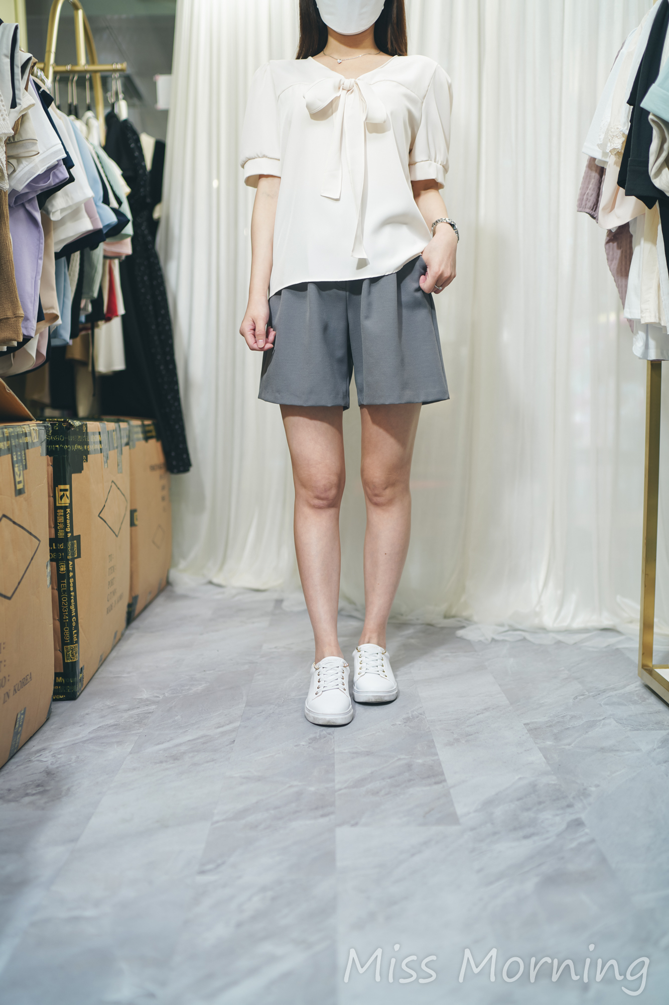 束蝴蝶領免燙上衣(13922)