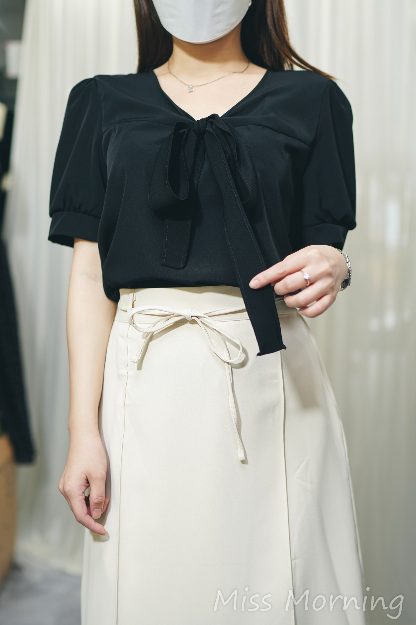 束蝴蝶領免燙上衣(13922)