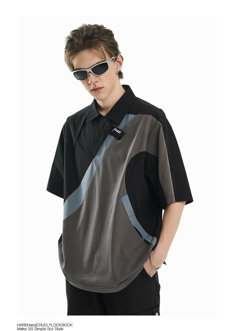 Harsh and Cruel 24SS 賽車感不規則色塊拼接機能POLO短袖 HX242020171
