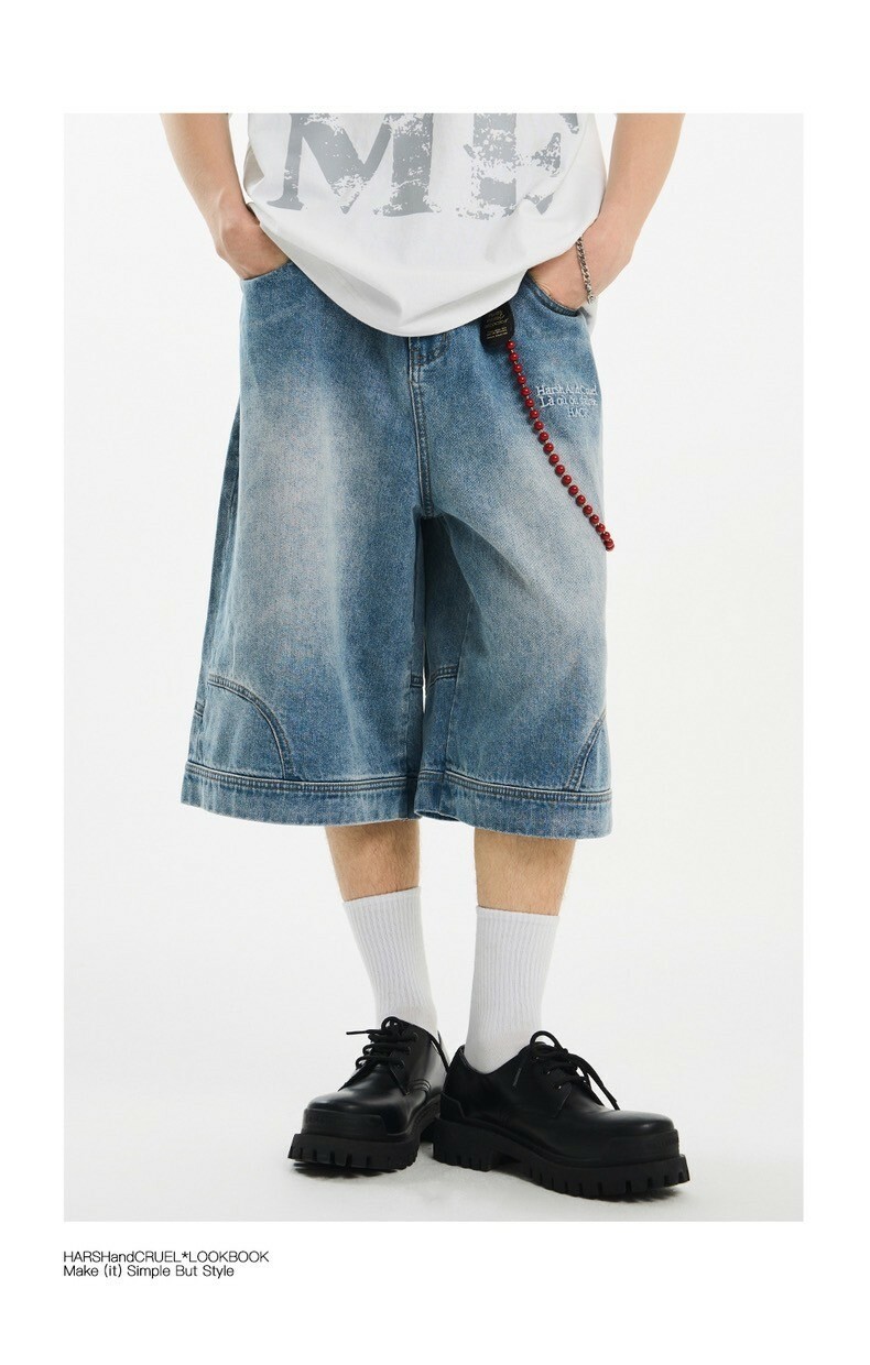 Harsh and Cruel 24SS 反結構訂製皮標廓形牛仔水洗六分褲 HJ242130140