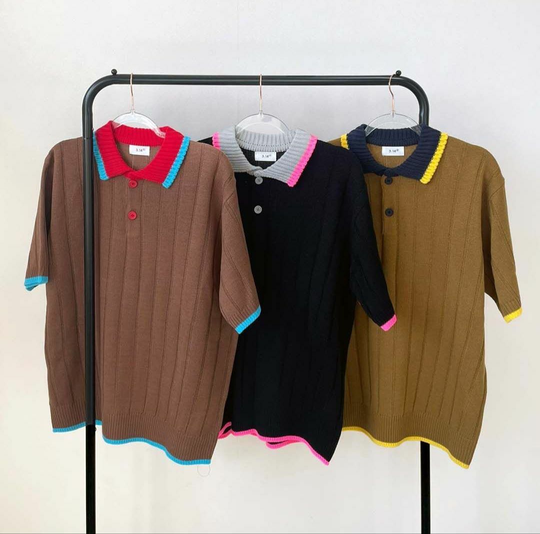 拼色暗直紋線Polo Tee 3.14-040T