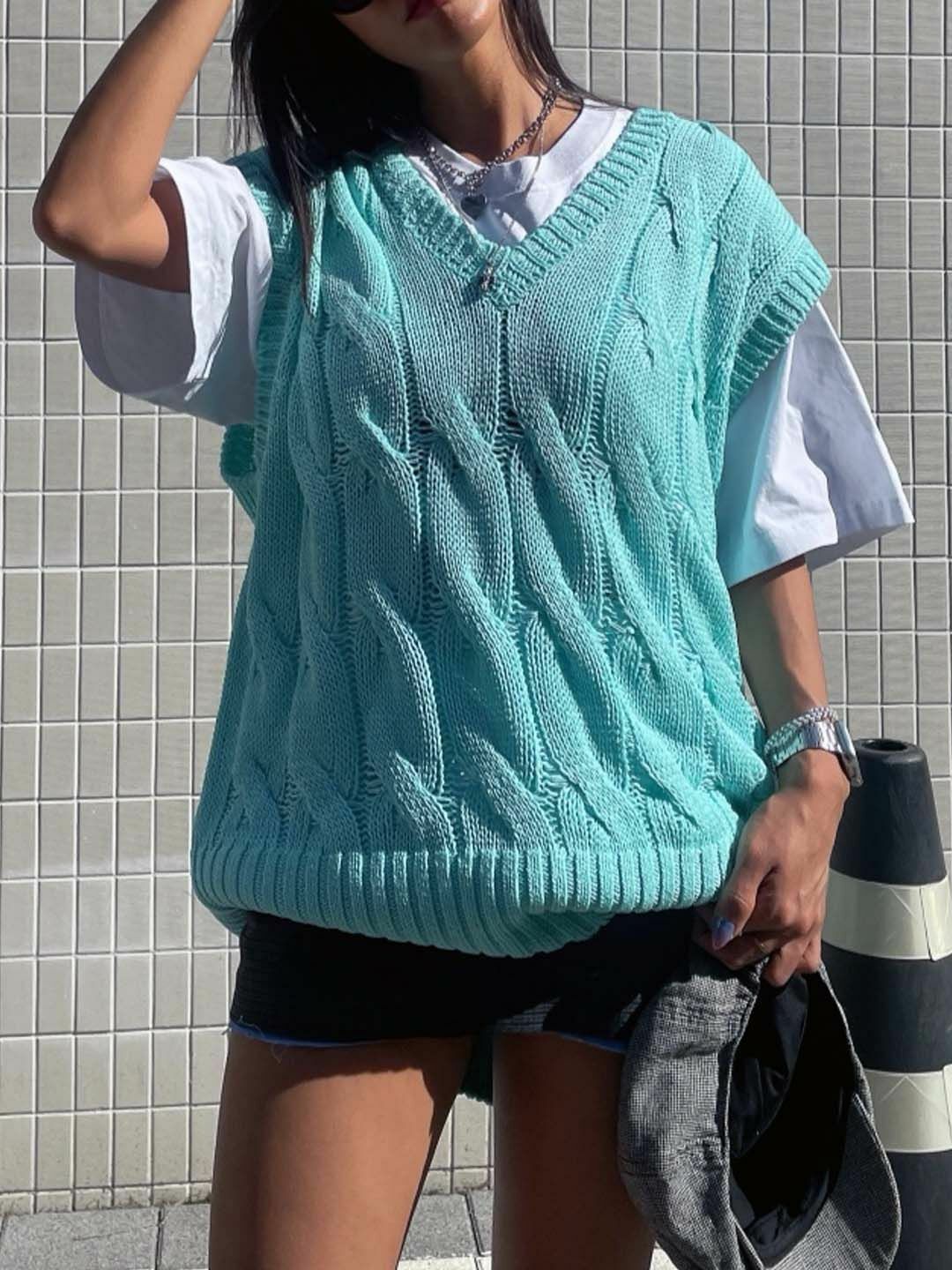 V領淨色扭紋背心 3.14-041V