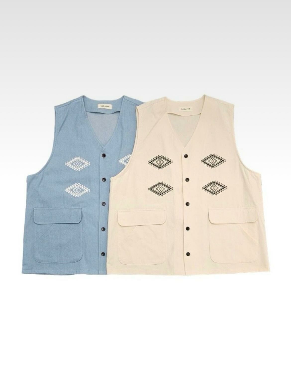 淨色V領民族圖案開胸背心褸 L.B.T-010V
