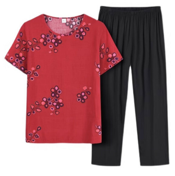 Summer two-piece set for middle-aged and elderly people (jujube red) [Size: XL-4XL] [Contact customer service to confirm the shipping size after placing an order]