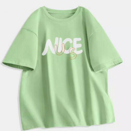 Hot selling pure cotton printed T-shirt [Fruit green (letter winning bid)] [S-2XL size] (please contact customer service to confirm the delivery size after placing the order)