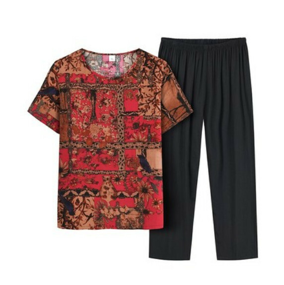 Summer two-piece set for middle-aged and elderly people (Maple Leaf Comprehensive) [Size: XL-4XL] [Contact customer service to confirm the shipping size after placing an order]