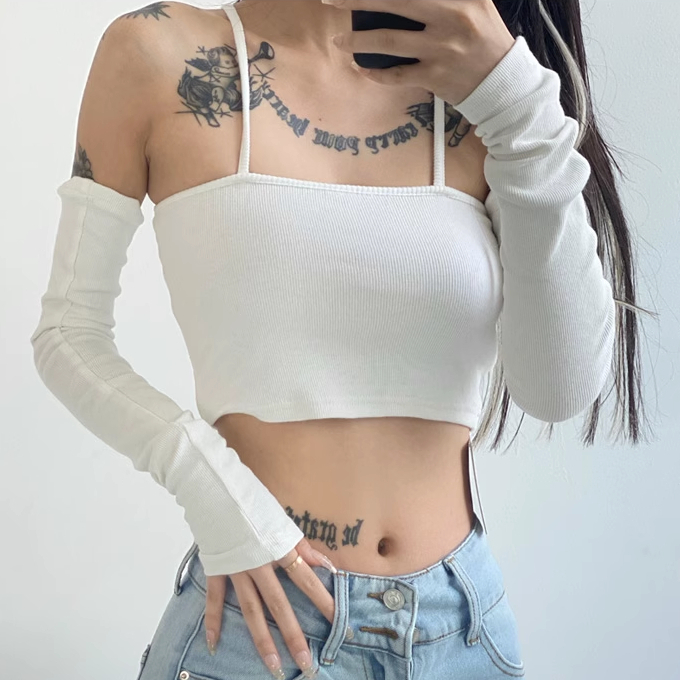 Hot selling halterneck vest with sleeves (white) (S/M size) (contact customer service after placing the order to confirm the delivery size)