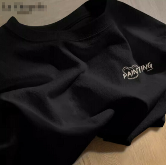 Hot selling pure cotton loose t-shirt [black (superimposed chest logo)] [S-2XL size] (please contact customer service to confirm the delivery size after placing the order)