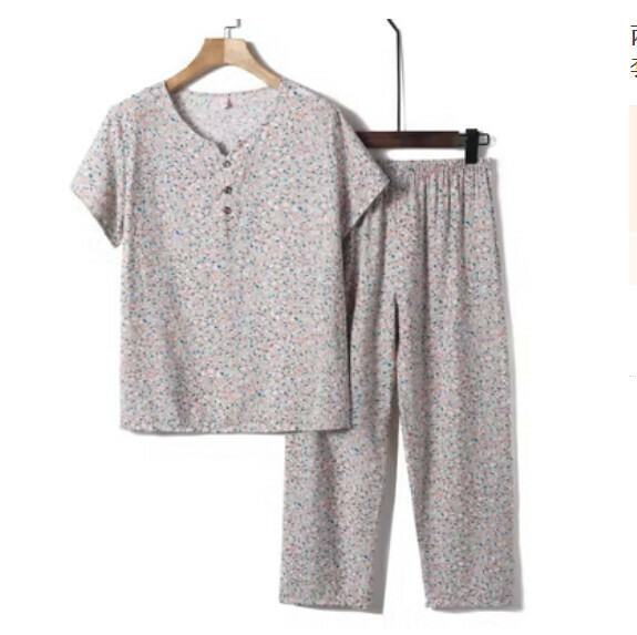 Summer middle-aged and elderly cotton silk suit (light floret) [size: XL-4XL] [Contact customer service to confirm the shipping size after placing an order]