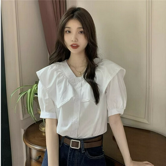 Hot selling puff sleeve short sleeves [white] [S-L size] (please contact customer service to confirm the delivery size after placing the order)
